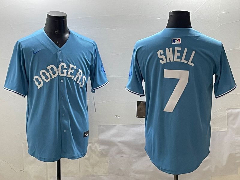 Men Los Angeles Dodgers #7 Snell Light Blue Joint Name 2025 Nike MLB Jersey style 1